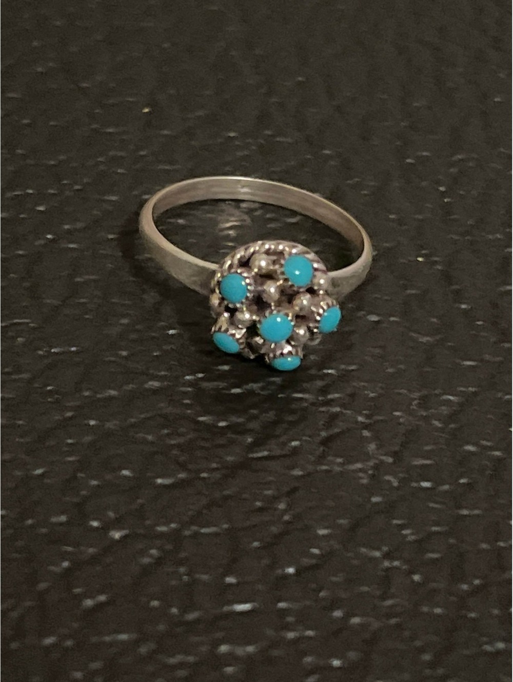 Navajo handmade cluster turquoise sterling silver inlay ring size 7.75